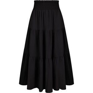 Women's Black Casual Smocked High Waist Flowy Boho Long with Pockets Maxi Skirt